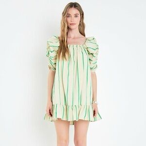 English Factory Cream Dress with Green Stripes